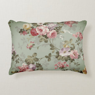 Vintage Dusty Olive Green Floral Design Accent Pillow