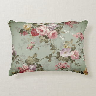 Vintage Dusty Olive Green Floral Design Accent Pillow