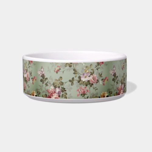 Vintage Dusty Olive Green Floral Design Bowl