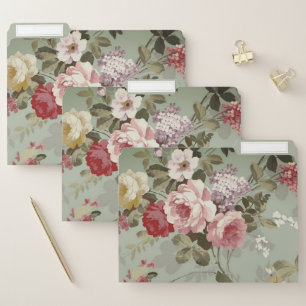 Vintage Dusty Olive Green Floral Design File Folder