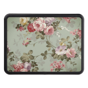 Vintage Dusty Olive Green Floral Design Hitch Cover