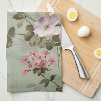 Vintage Dusty Olive Green Floral Design Kitchen Towel