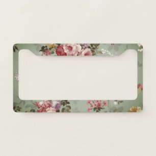 Vintage Dusty Olive Green Floral Design License Plate Frame