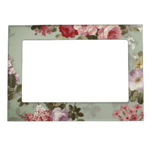Vintage Dusty Olive Green Floral Design Magnetic Frame