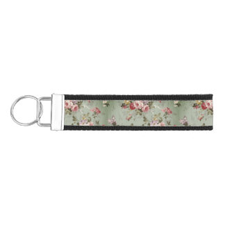 Vintage Dusty Olive Green Floral Design Wrist Keychain