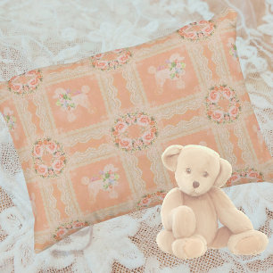 Vintage Dusty Peach Poodle Patchwork Accent Pillow