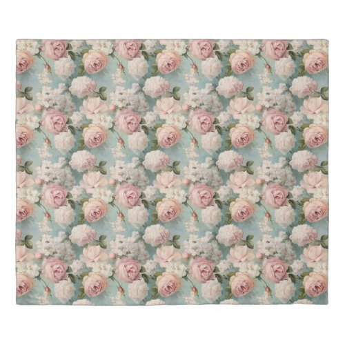 Vintage dusty pink and white roses shabby chic duvet cover