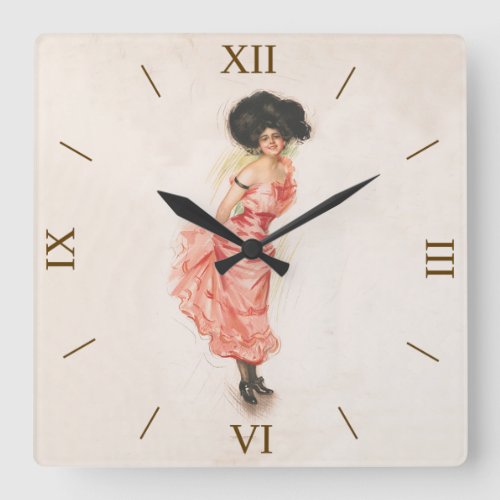Vintage Dusty Pink Coquette Print Square Wall Clock