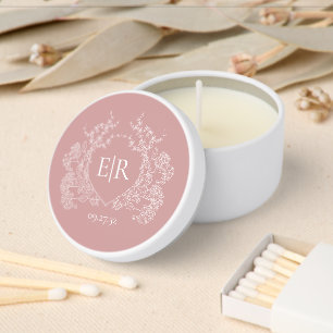 Vintage Dusty Pink Floral Crest Monogram Wedding 2 Mini Candle Favors