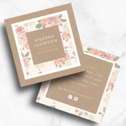 Vintage Dusty Pink Rose Nature Garden Rustic Kraft Square Business Card at Zazzle