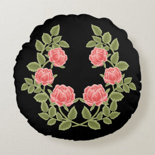 Vintage Dusty Pink Roses Floral Pattern - Romantic Round Pillow