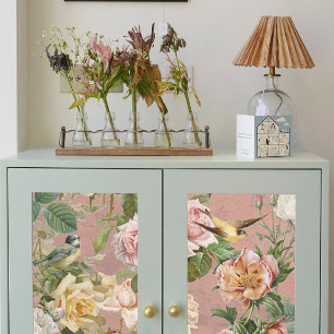 Vintage Dusty Pink Yellow Roses Botanical Birds Tissue Paper