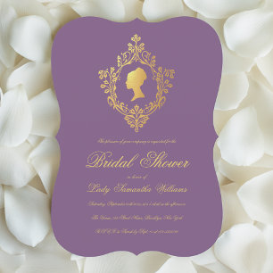 Vintage Dusty Purple Faux Gold Crest Bridal Shower Invitation