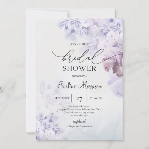 Vintage dusty purple spring floral Bridal Shower Invitation