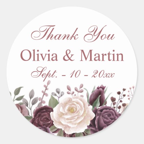 Vintage Dusty Rose Bouquet on White Classic Round Sticker