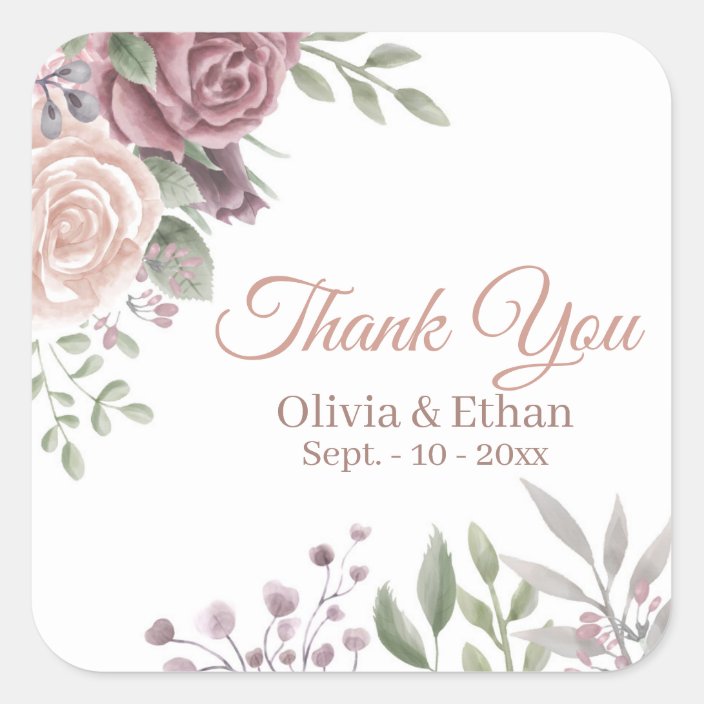 Vintage Dusty Rose Floral Bouquet Square Sticker | Zazzle.com