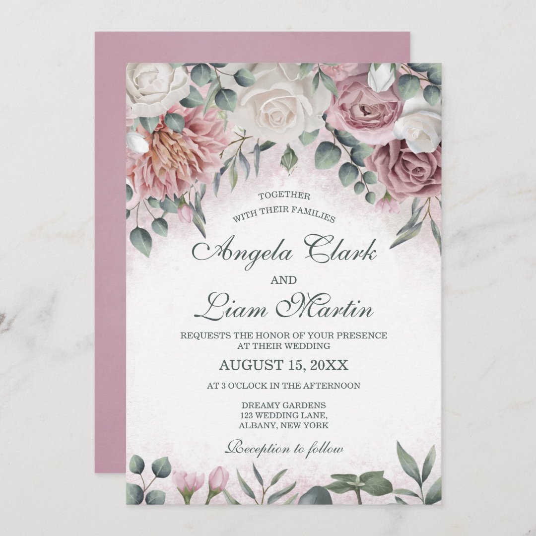 Vintage Dusty Rose Floral Invitation | Zazzle