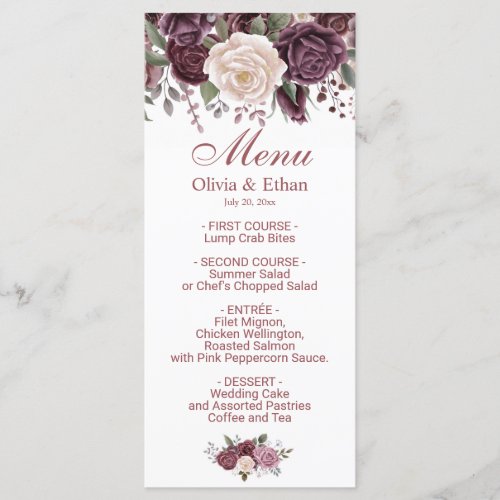 Vintage Dusty Rose Floral on White Menu