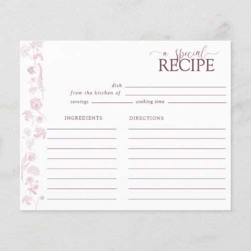 Vintage Dusty Rose Floral Script Recipe Card