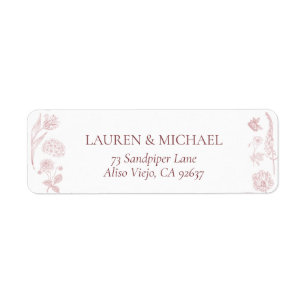 Vintage Dusty Rose Floral Script Return Address Label