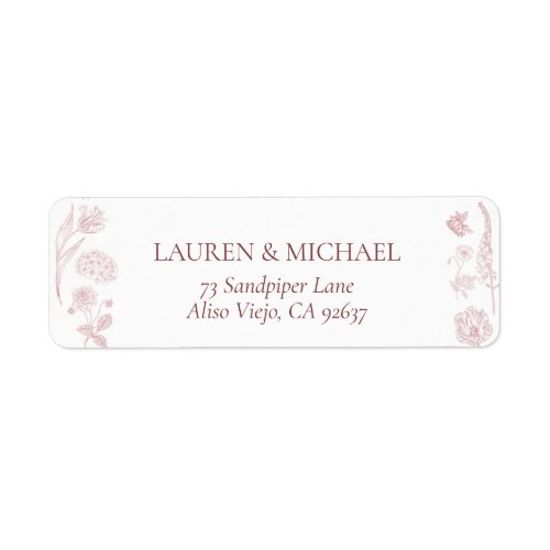 Vintage Dusty Rose Floral Script Return Address Label