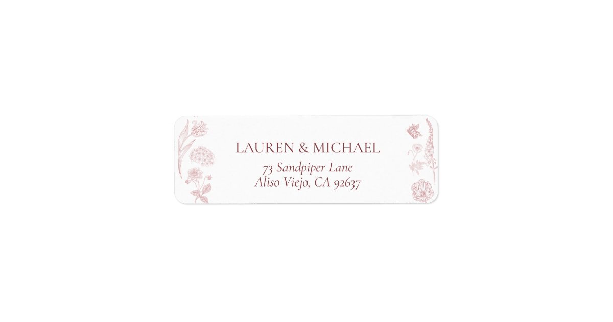 Vintage Dusty Rose Floral Script Return Address Label | Zazzle