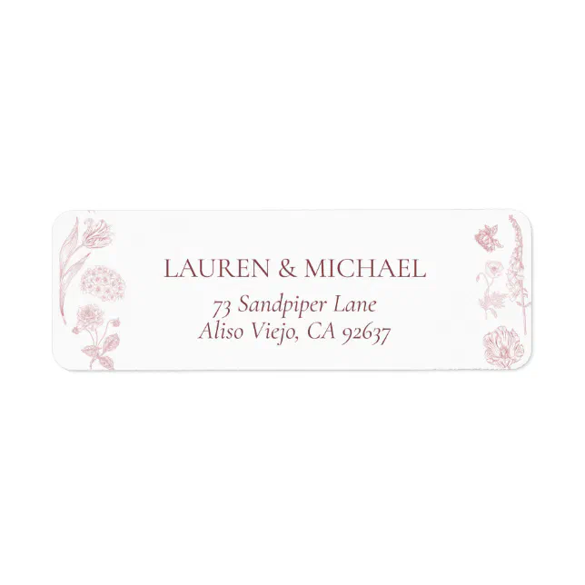 Vintage Dusty Rose Floral Script Return Address Label | Zazzle