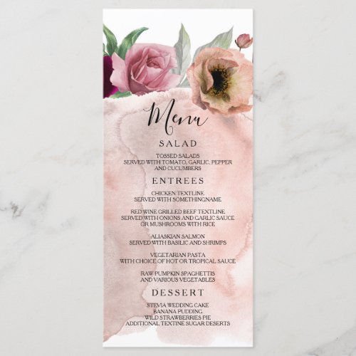 Vintage Dusty Rose Floral Wedding Menus