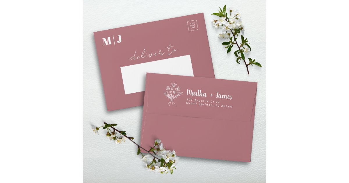 Vintage Dusty Rose Floral Wedding Return Address Envelope | Zazzle