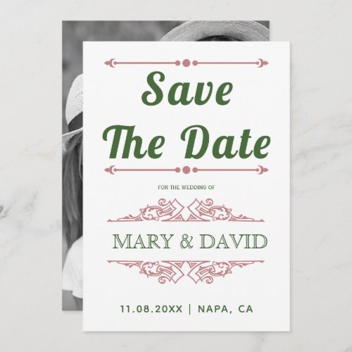 Vintage dusty rose green typography Save the Date