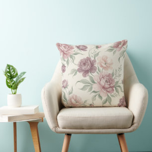 Vintage Dusty Rose & Mauve Floral Throw Pillow