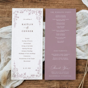 Vintage Dusty Rose / Mauve French Floral Wedding Program