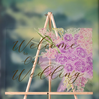 Vintage Dusty Rose Ombré Bow and Bouquet Acrylic Sign