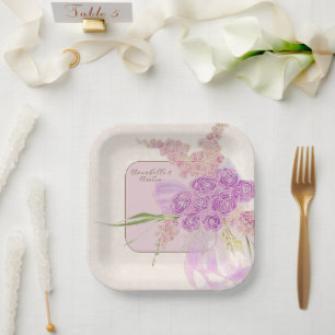  Vintage Dusty Rose Ombré Bow and Bouquet-SQ Paper Plates