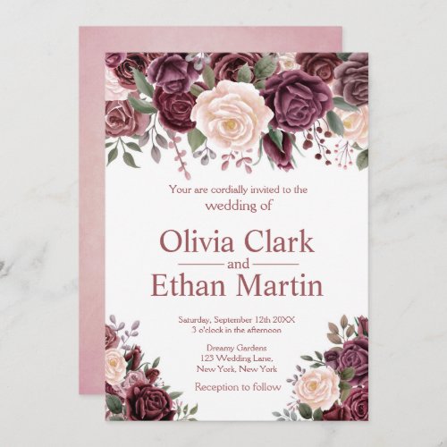 Vintage Dusty Rose on Pure White Invitation