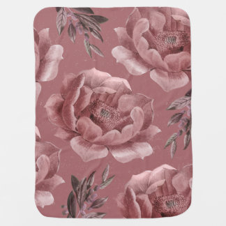 Vintage Dusty Rose Peony Floral Pattern Baby Blank Baby Blanket