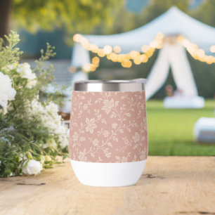 Vintage Dusty Rose Pink Florals Elegant Romantic Thermal Wine Tumbler