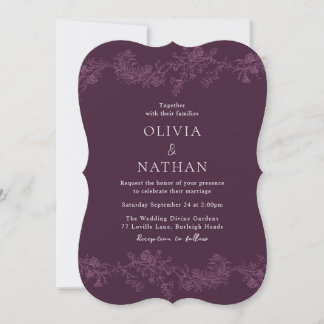 Vintage Dusty Rose & Plum Wedding Invitation