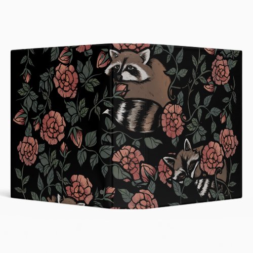 Vintage Dusty Rose Raccoons  3 Ring Binder