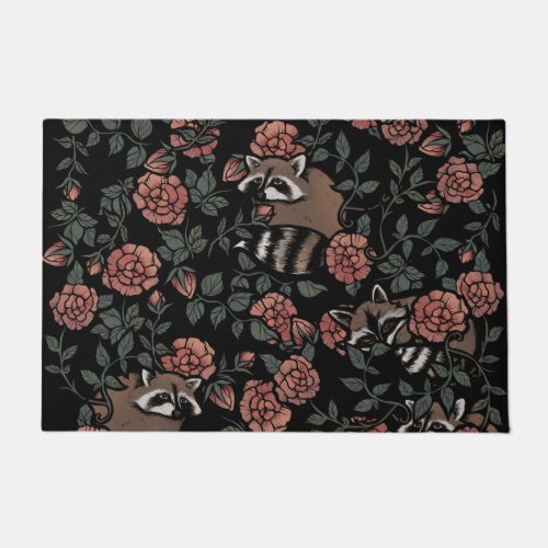 Vintage Dusty Rose Raccoons  Doormat