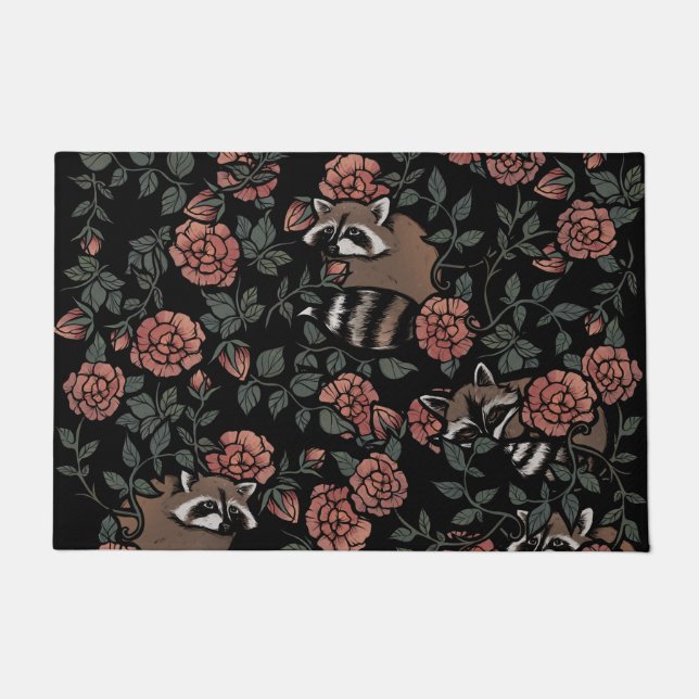 Vintage Dusty Rose Raccoons  Doormat (Front)