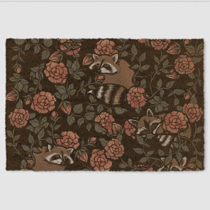 Vintage Dusty Rose Raccoons Fiber Doormat