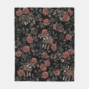 Vintage Dusty Rose Raccoons Fleece Blanket