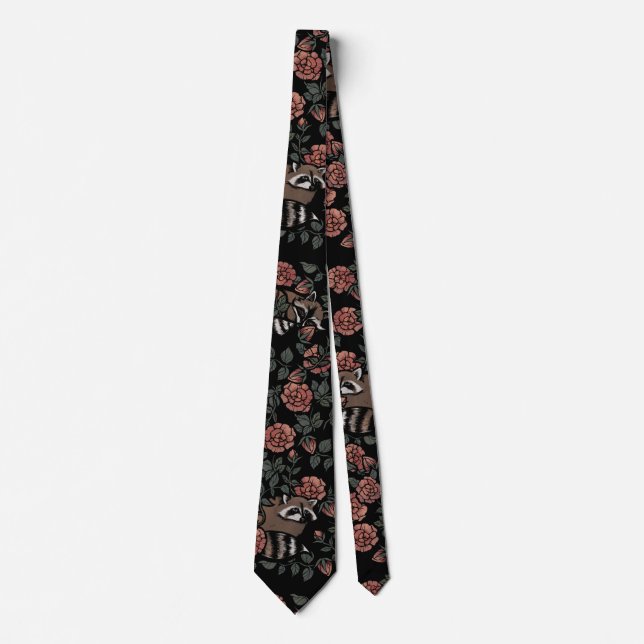 Vintage Dusty Rose Raccoons  Neck Tie (Front)
