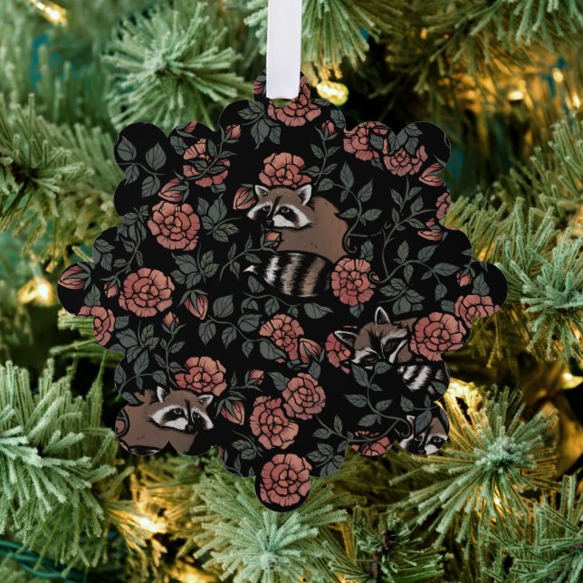 Vintage Dusty Rose Raccoons  Ornament Card (Insitu (Tree))