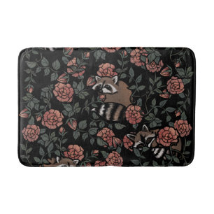 Vintage Dusty Rose Raccoons Pattern Bath Mat
