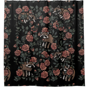 Vintage Dusty Rose Raccoons Shower Curtain