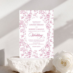 Vintage Dusty Rose Toile Floral Wedding Invitation
