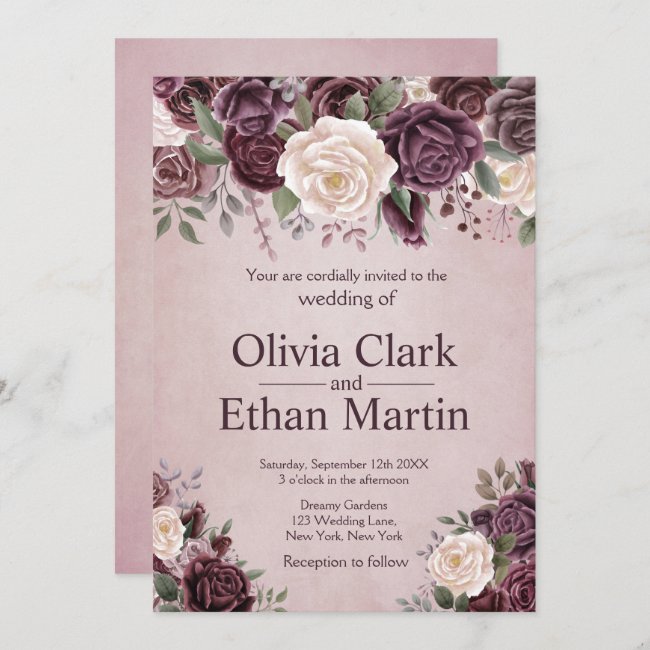 Vintage Dusty Rose Watercolor Floral Invitation