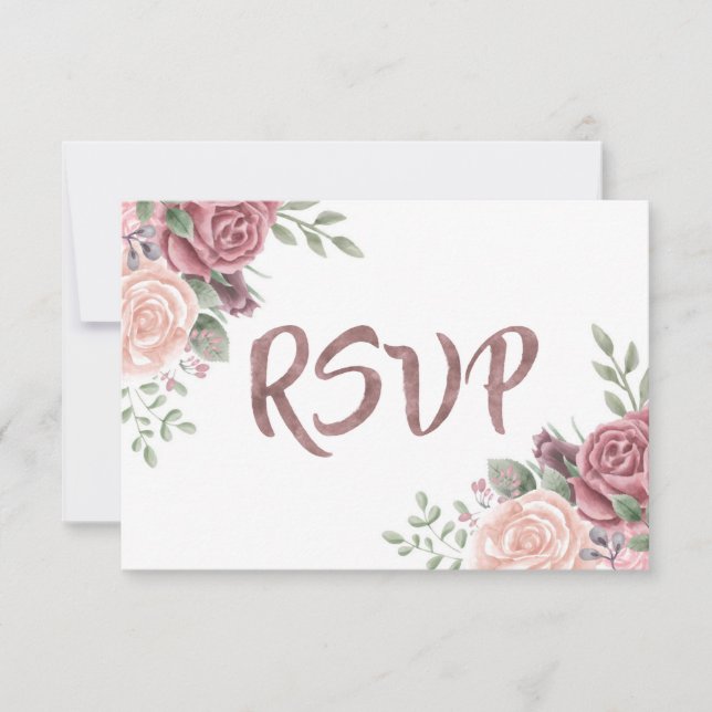 Vintage Dusty Rose Watercolour Flower Bouquet RSVP Card (Front)
